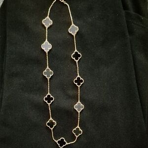 Black & Gold Clover Necklace 18” | 925 Silver Gold Vermeil